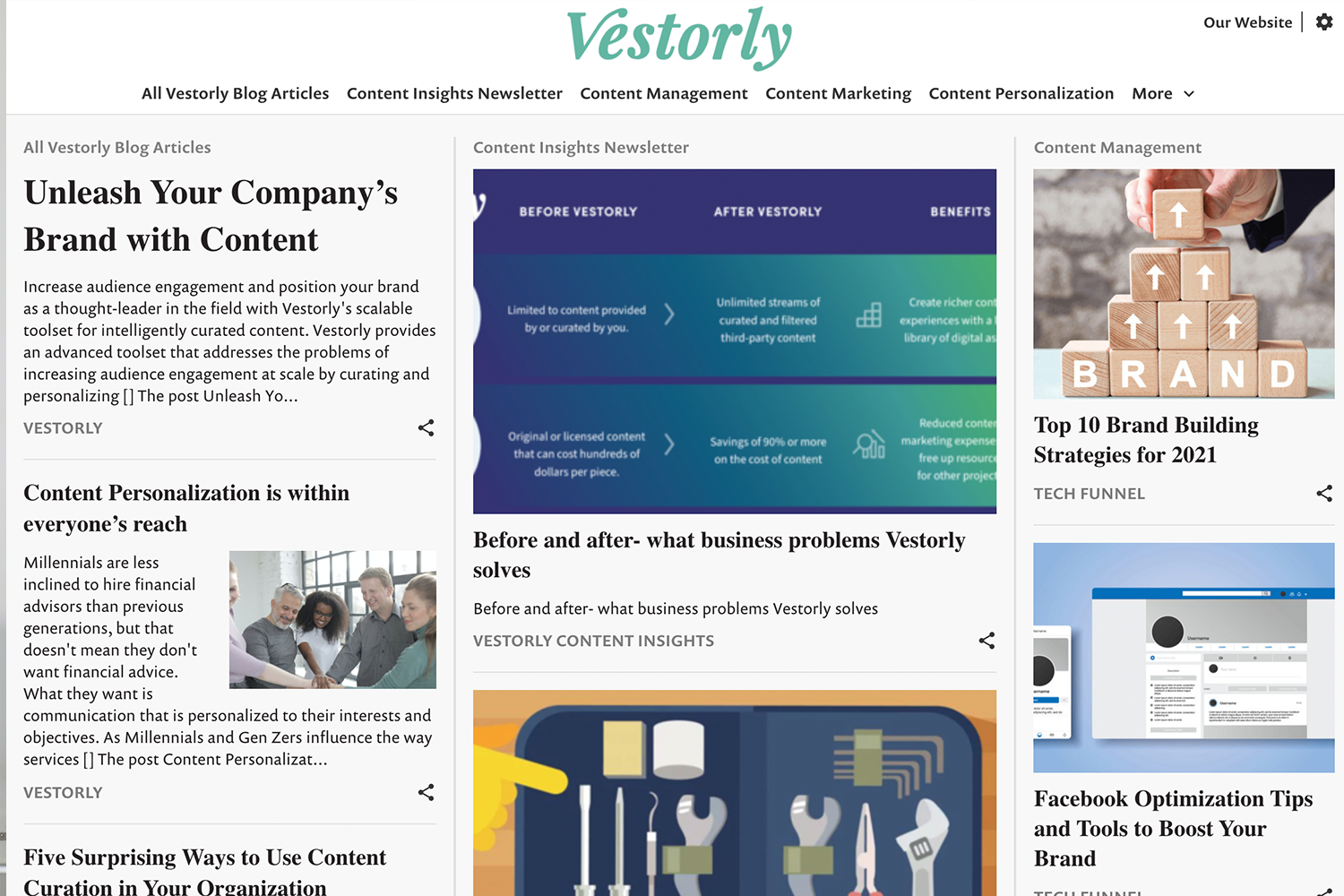 vestorly's content discovery page is like your own personal newspaper